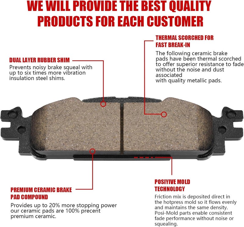 HECHENQICHE Front Ceramic Brake Pads with Hardware for Ford Explorer, Flex, Taurus, Lincoln MKS MKT - Image 2